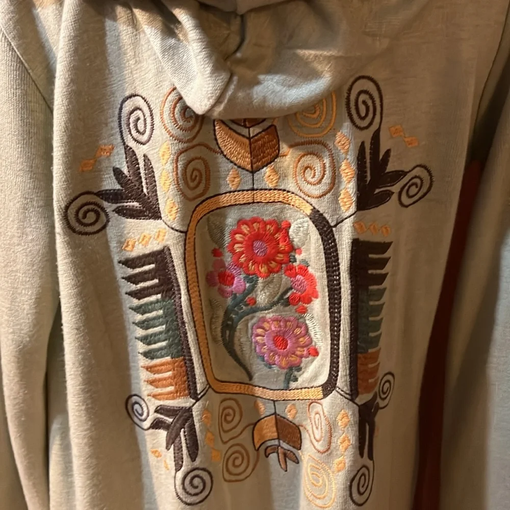 paparazzi Sage Green Hooded Embroidered Cardigan with Pink Floral Accents - Picture 2 of 11